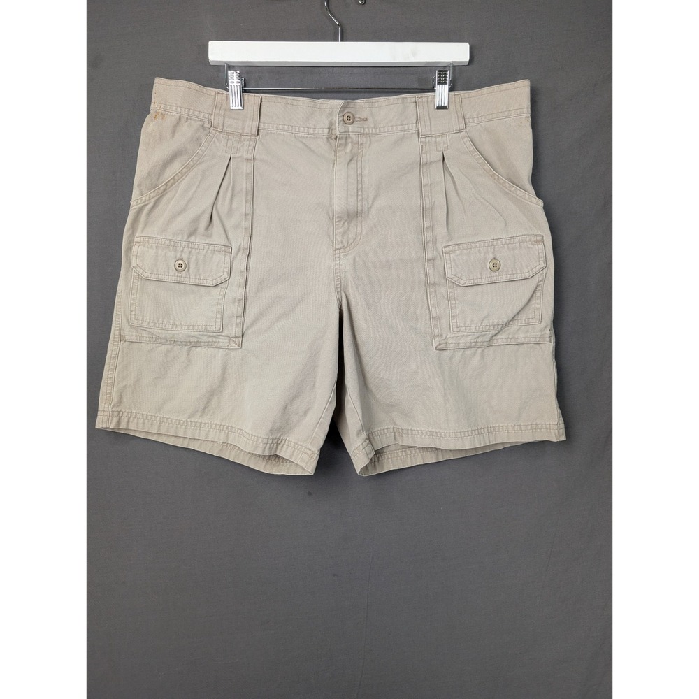 Cabelas Mens Cargo Shorts Tan Khaki Cotton Canvas Size 40 Hiking Utility